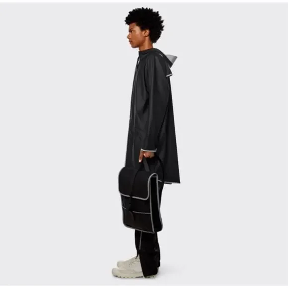 Rains Unisex Waterproof Long Reflective Jacket in Black